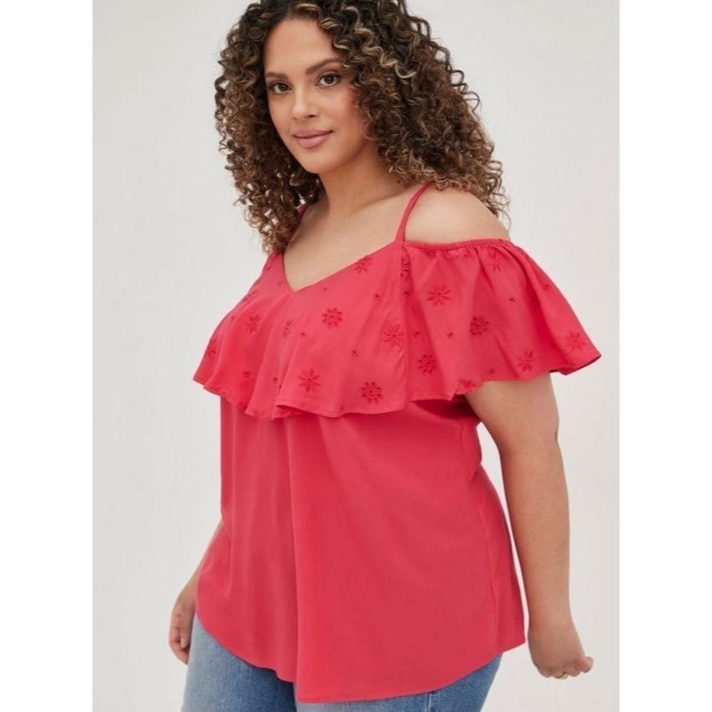 Torrid Challis Embroidered Cold Shoulder Top Size OX